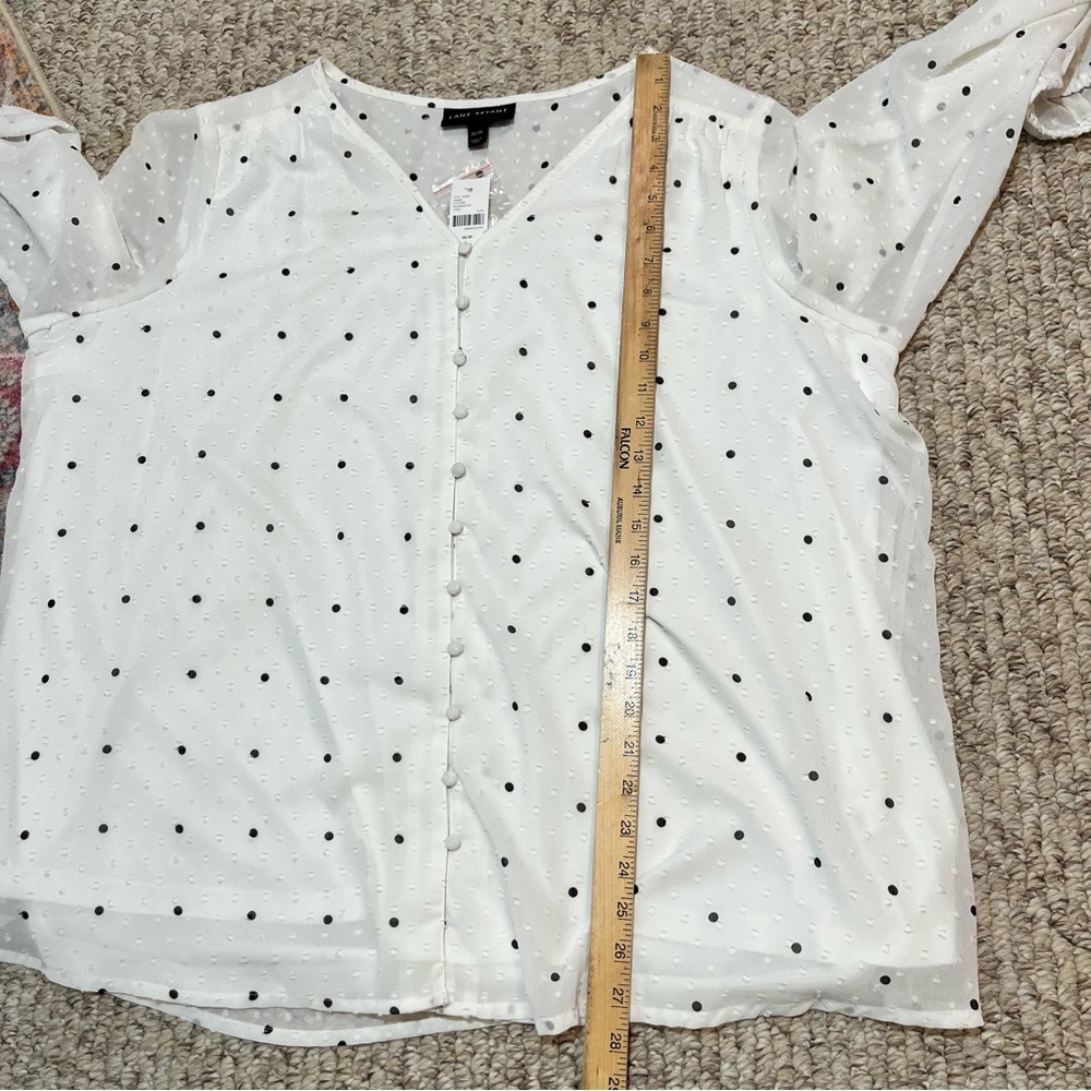 Lane Bryant White and Black Polka Dot Button-Front Blouse built in lining - Picture 10 of 11